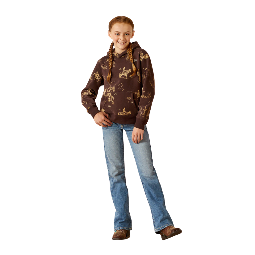Ariat Youth Girl's Ranch Scene Ranchin Print Brown Hoodie
