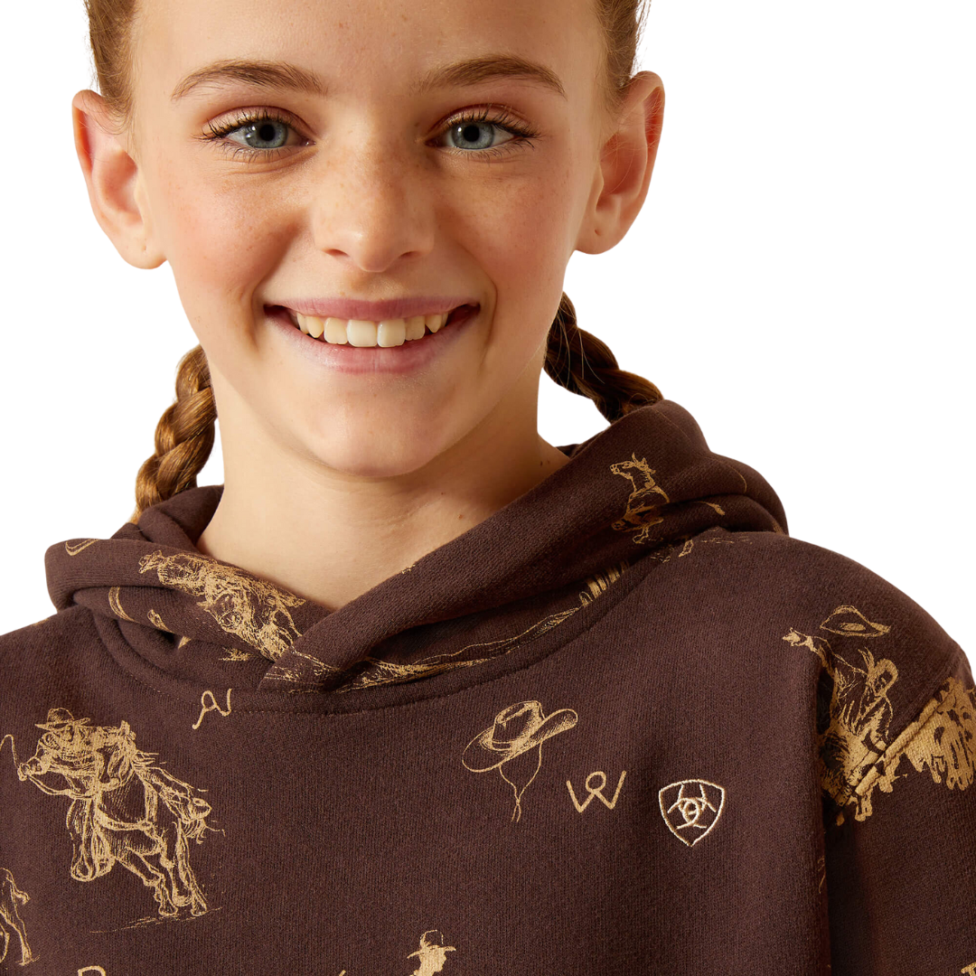 Ariat Youth Girl's Ranch Scene Ranchin Print Brown Hoodie