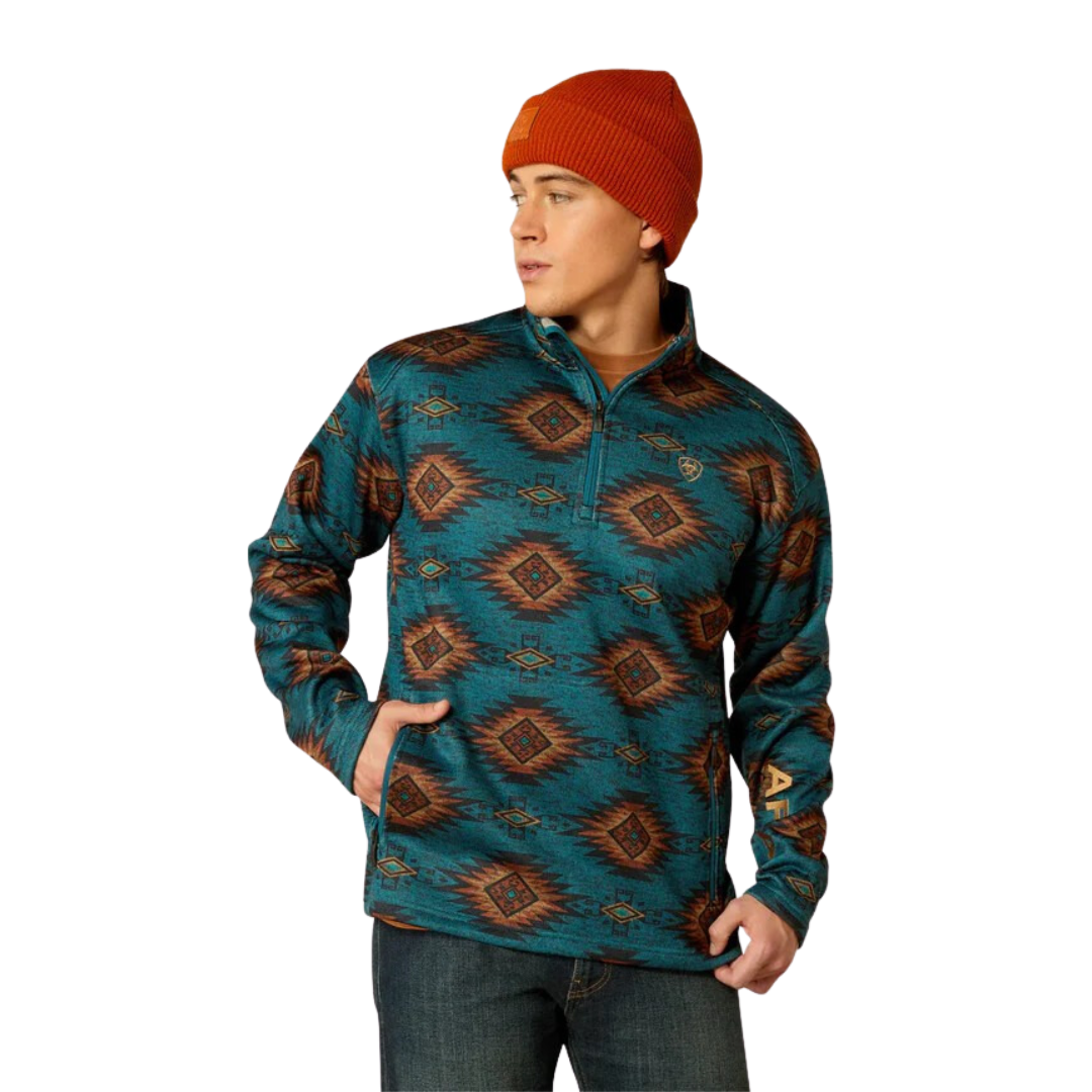 Ariat Men's Caldwell Pullover Cinnamon Dark Turquoise Sweater