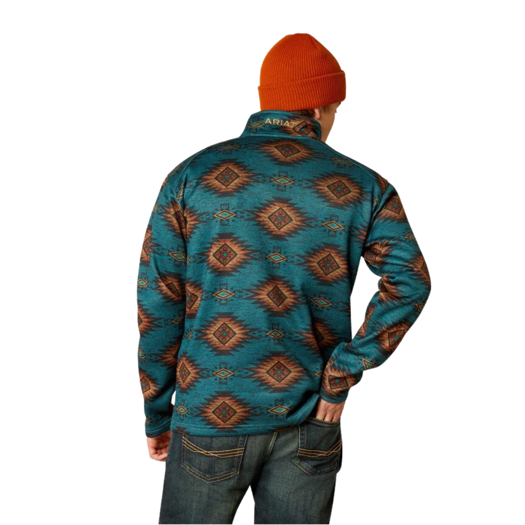Ariat Men's Caldwell Pullover Cinnamon Dark Turquoise Sweater