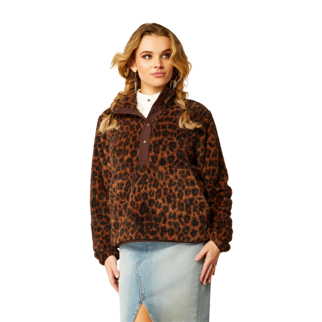 Ariat Women's Snap Front Leopard Brown Black Sweatshirt