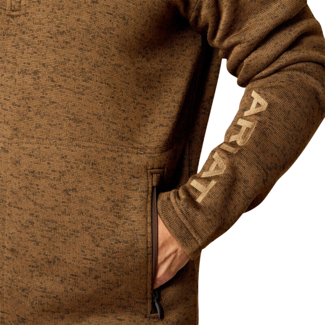 Ariat Men's Caldwell Logo 1/4 Zip Dark Brown Heather Sweater