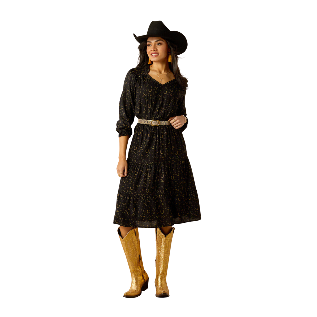 Ariat Women's Blinged Out Golden Horseshoes Print Dress