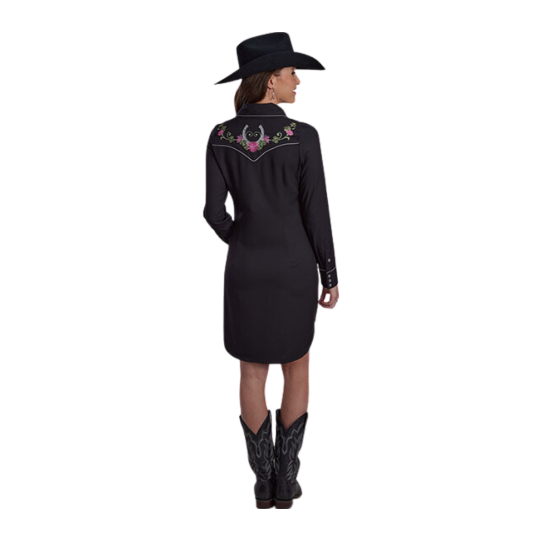 Roper Women's Floral Snap Cuff Black Shirt Dress