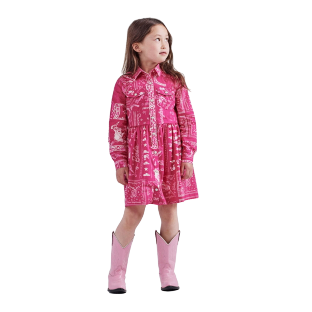 Wrangler Youth Girl's Barbie Western Snap Shirt Pink Dress
