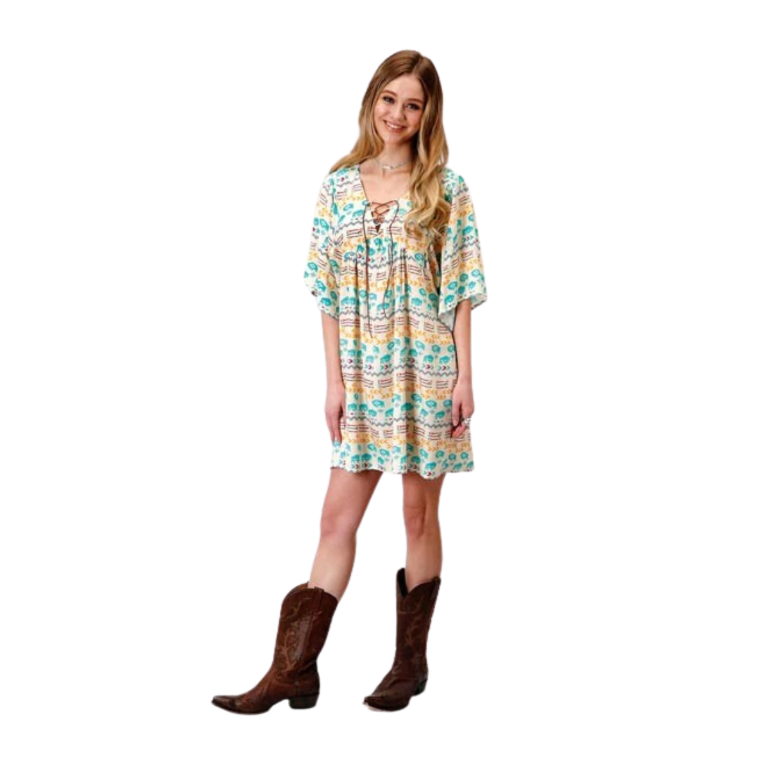 Karman Roper Western Buffalo Printed Dress