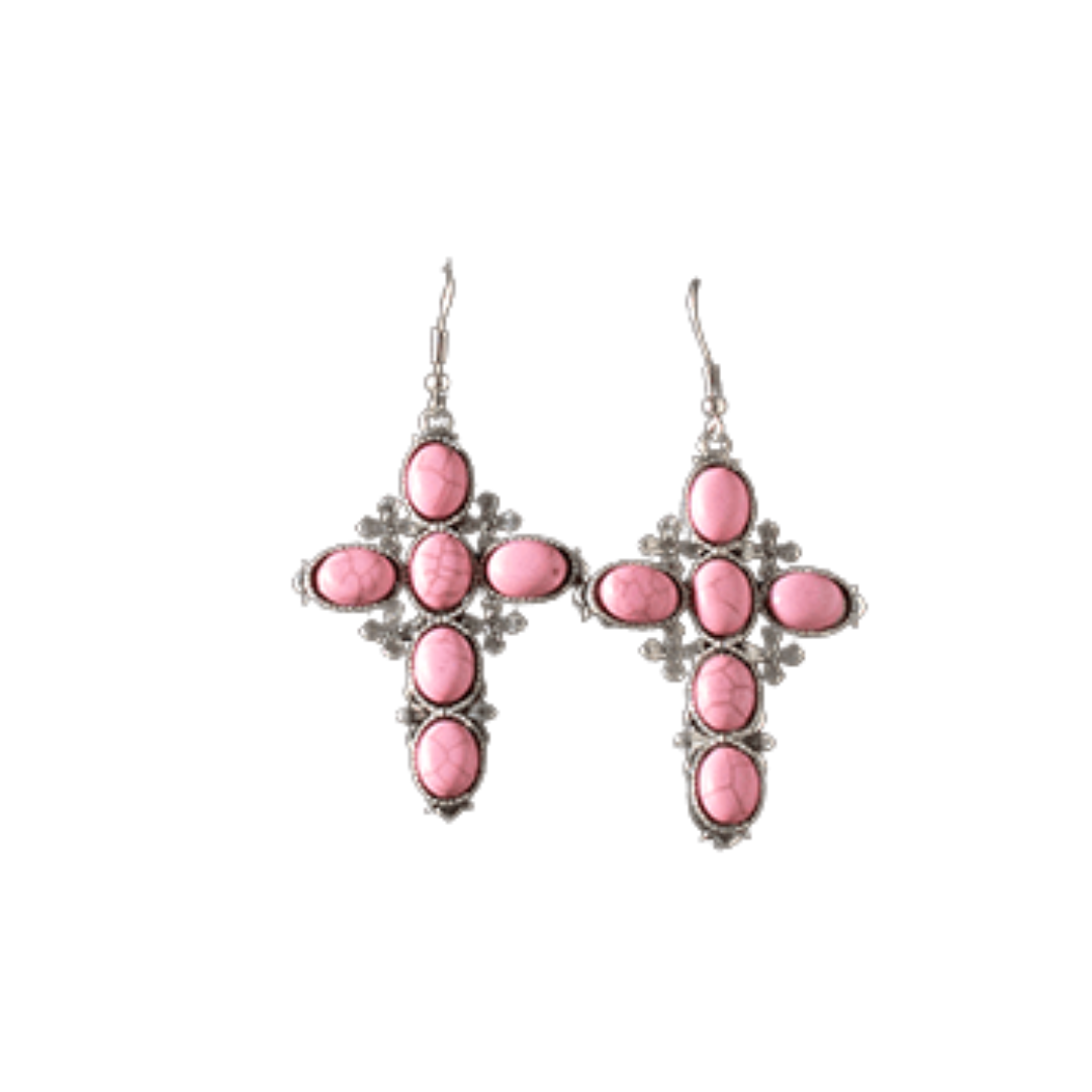 Blazin Roxx Women's Cross Stone Pink Earrings