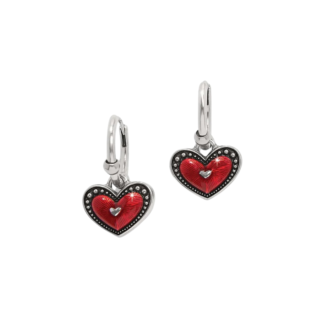 Brighton Women's Love Me Do Hoop Silver Red Earrings