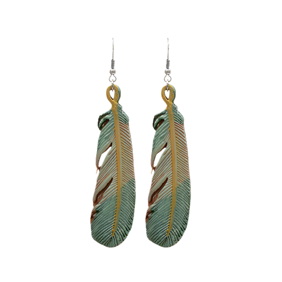 M&F Women's Tooled Painted Leather Feather Multicolor Earrings