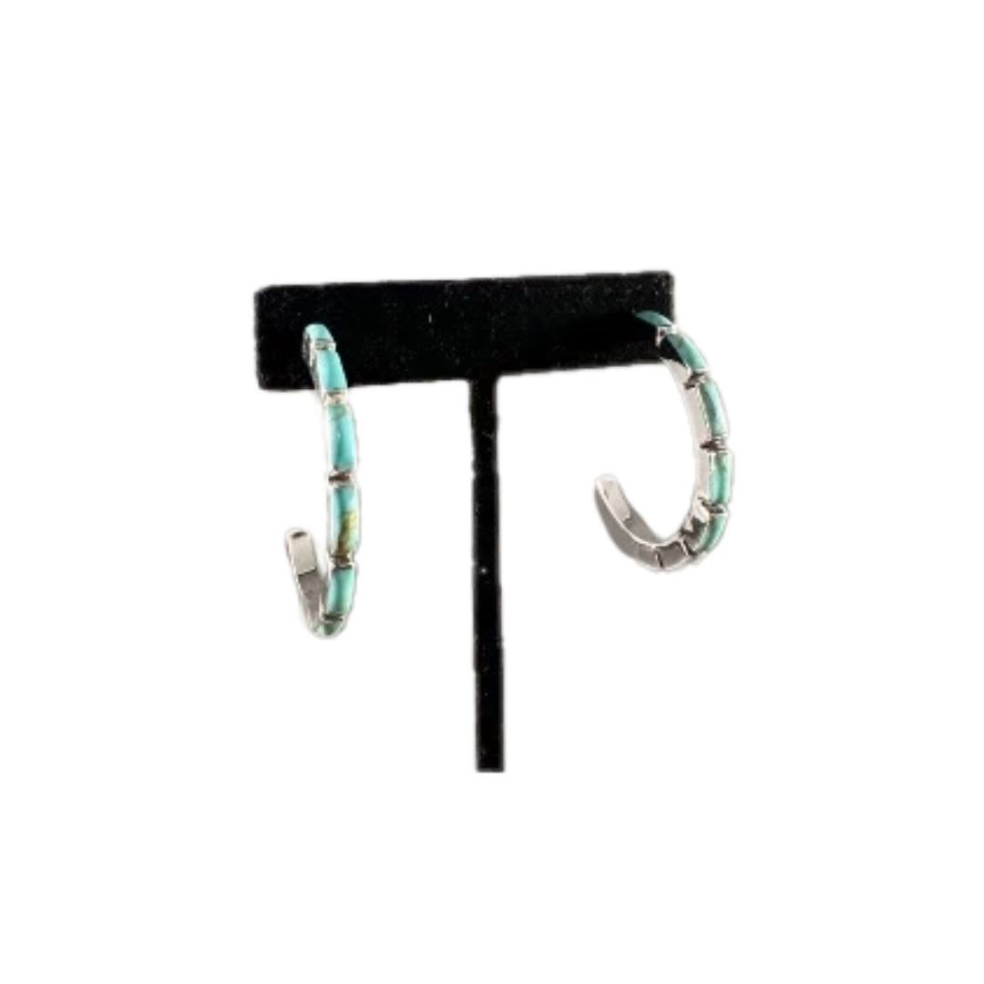 Boho Sol Women's Chicklet Hoop Sterling Turquoise Earrings