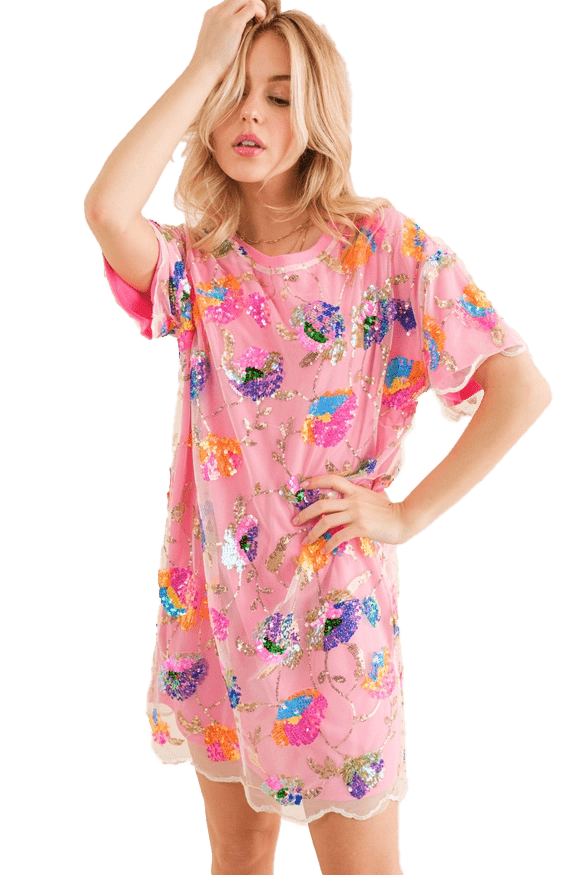 Blueb Sequin Floral Mini Dress