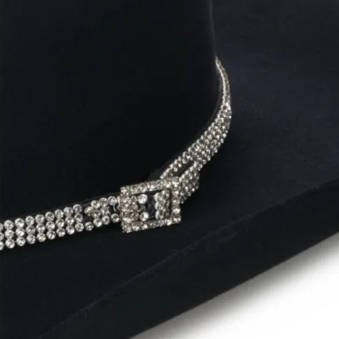 3D Belt Women's Rhinestones Black Hatband