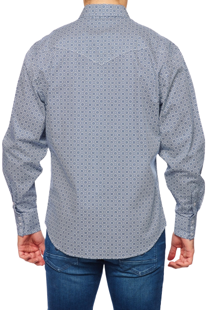 Avalon Men's Print Snap Western Blue Shirt