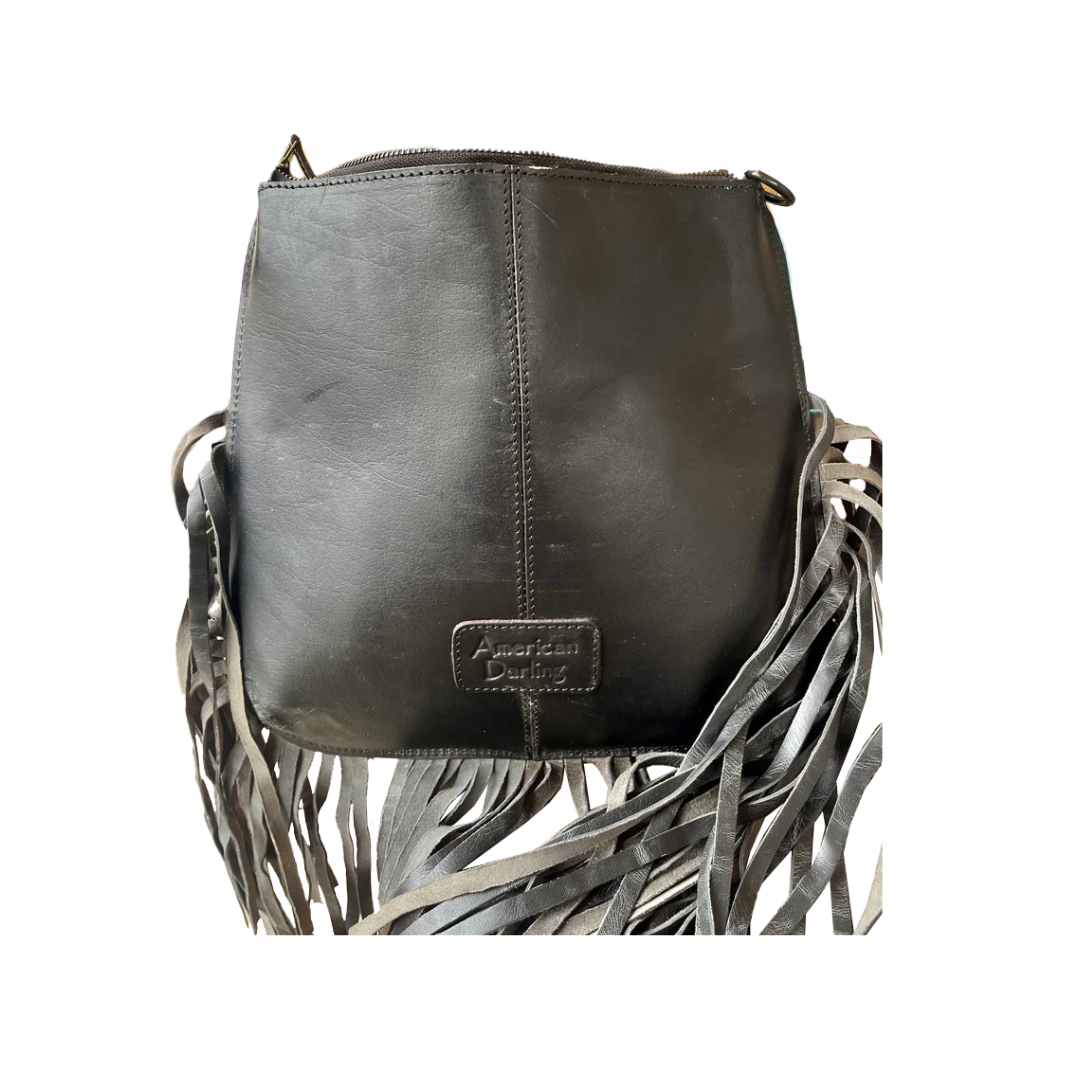American Darlin Women's Messenger Tooled Black Purse