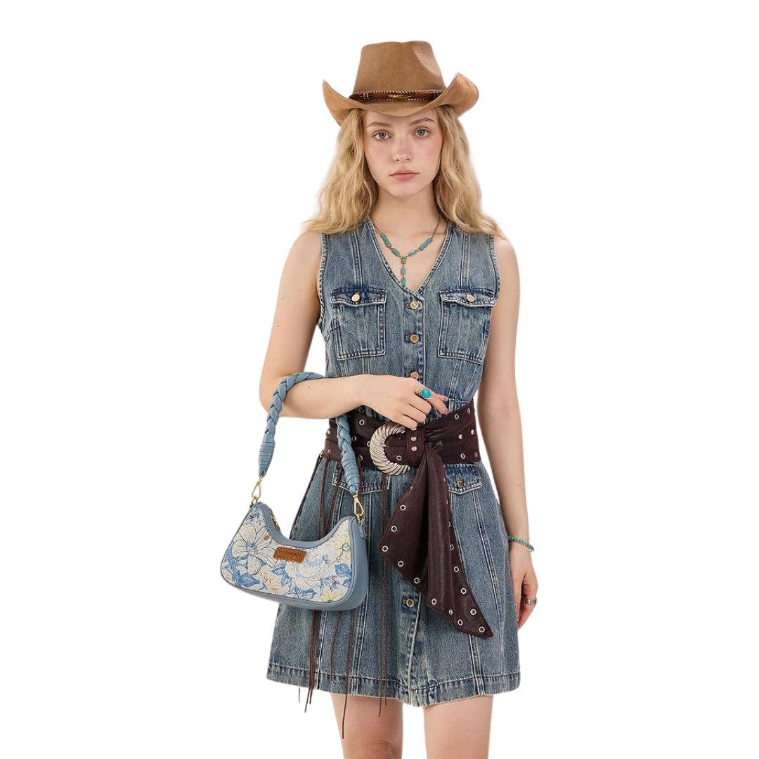Wrangler Women's Jean Floral Print Braided Hobo Bag