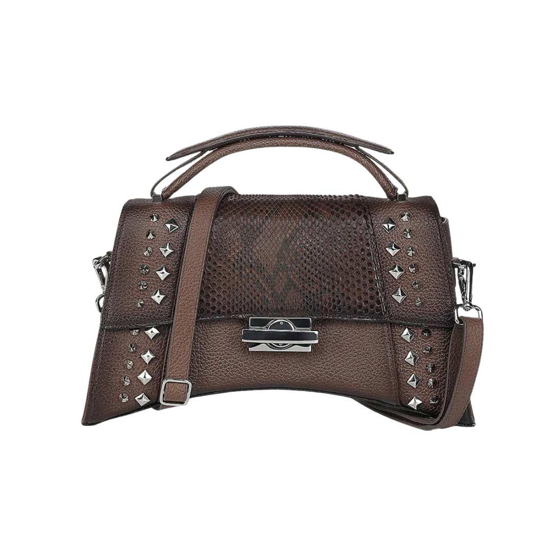 Cuadra Women's Python Top Handle Brown Handbag