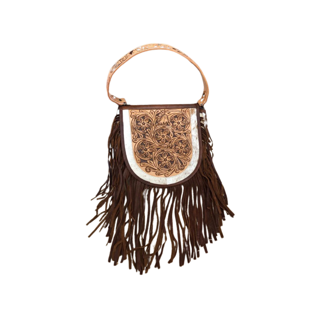 American Darling Women's Cowhide Fringe Brown Bag