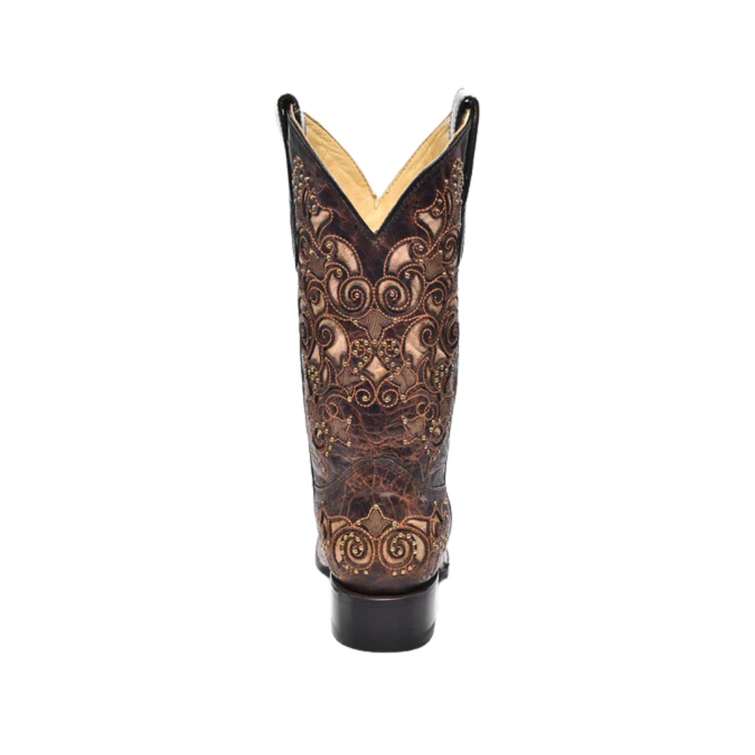 Corral Women's Tan Inlay Embroidery And Studs Square Toe Cowboy Brown Boot