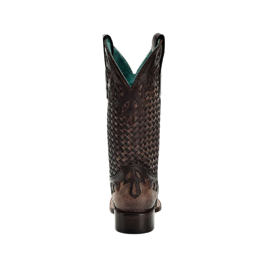 Corral Women's Cowboy Glitter Woven Overlay Square Toe Chocolate Boot