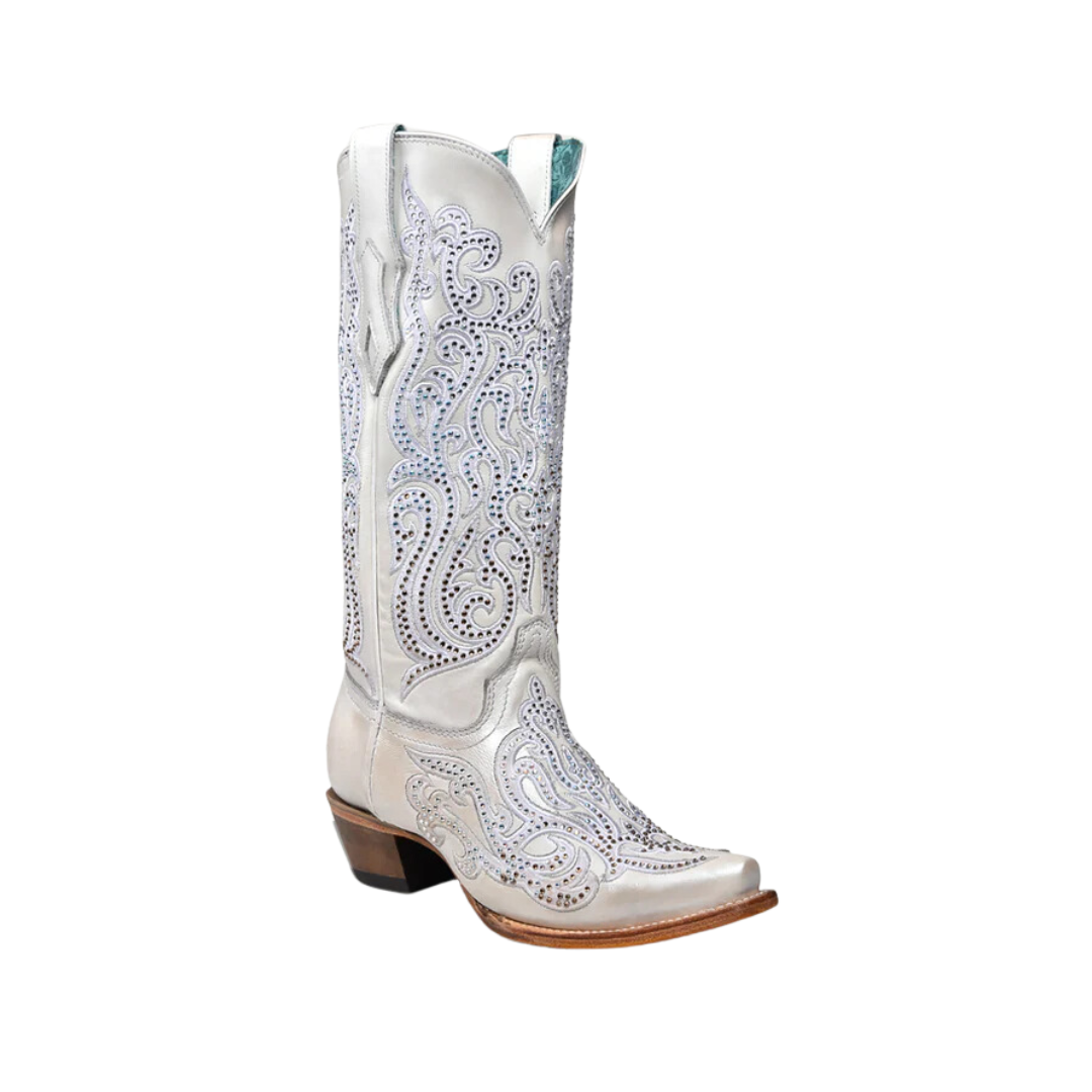 Corral Women's Overlay Embroidery Crystals White Boots