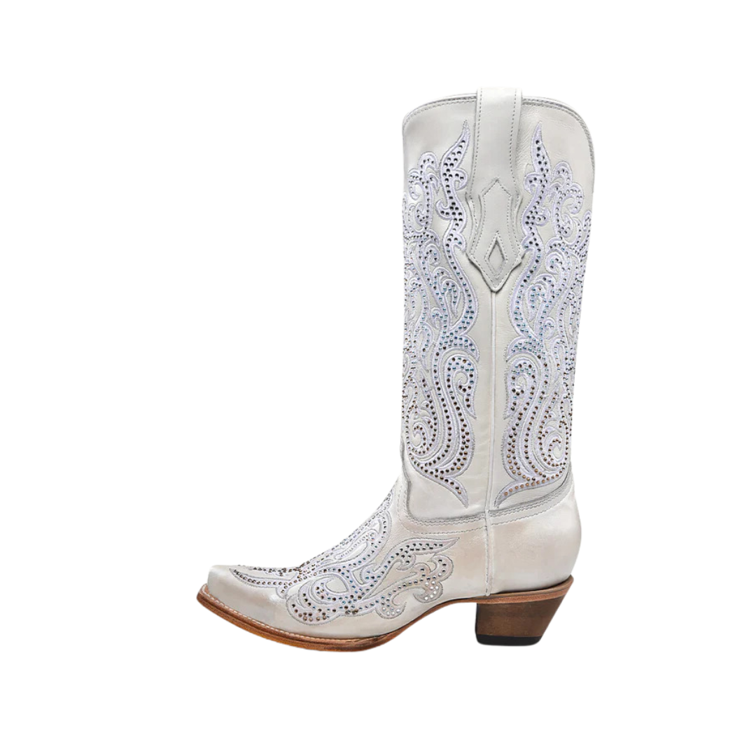 Corral Women's Overlay Embroidery Crystals White Boots