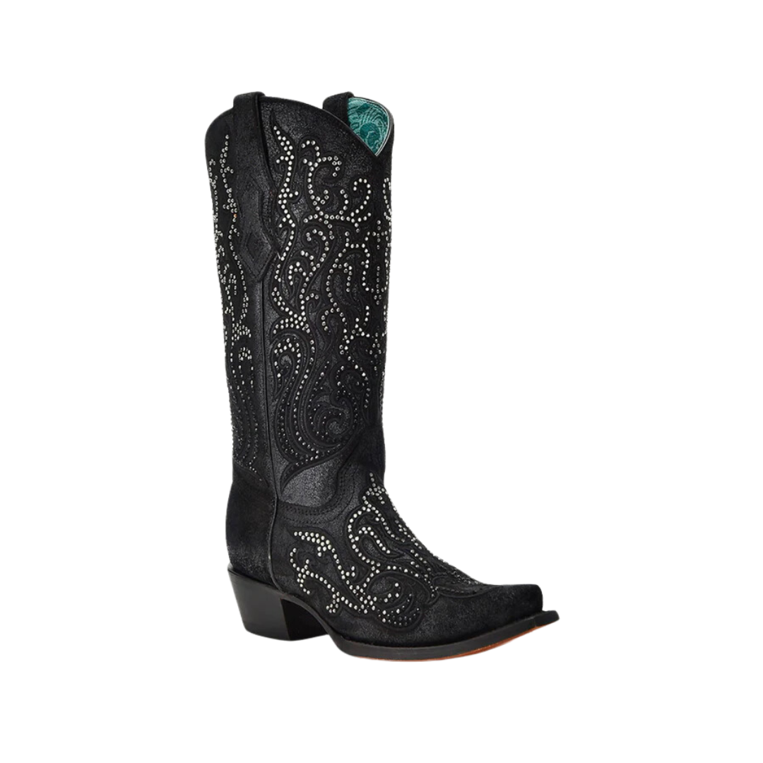 Corral Women's Cowboy Overlay Crystals Tall Top Black Boot