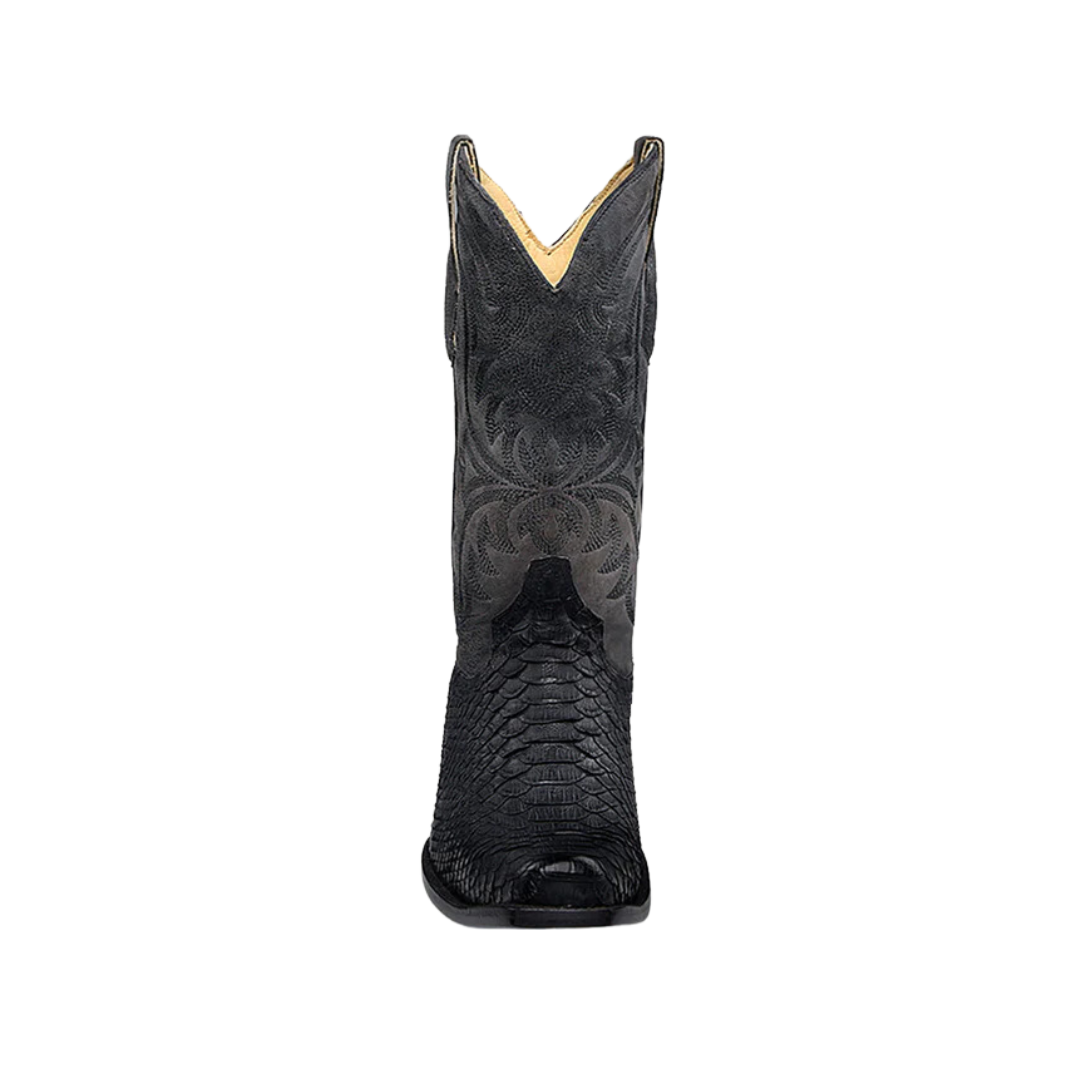 Corral Men's Cowboy Embroidery Genuine Python Narrow Black Boots