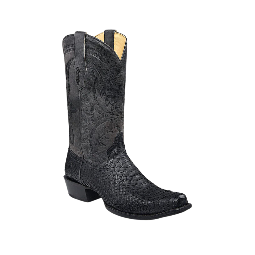 Corral Men's Cowboy Embroidery Genuine Python Narrow Black Boots
