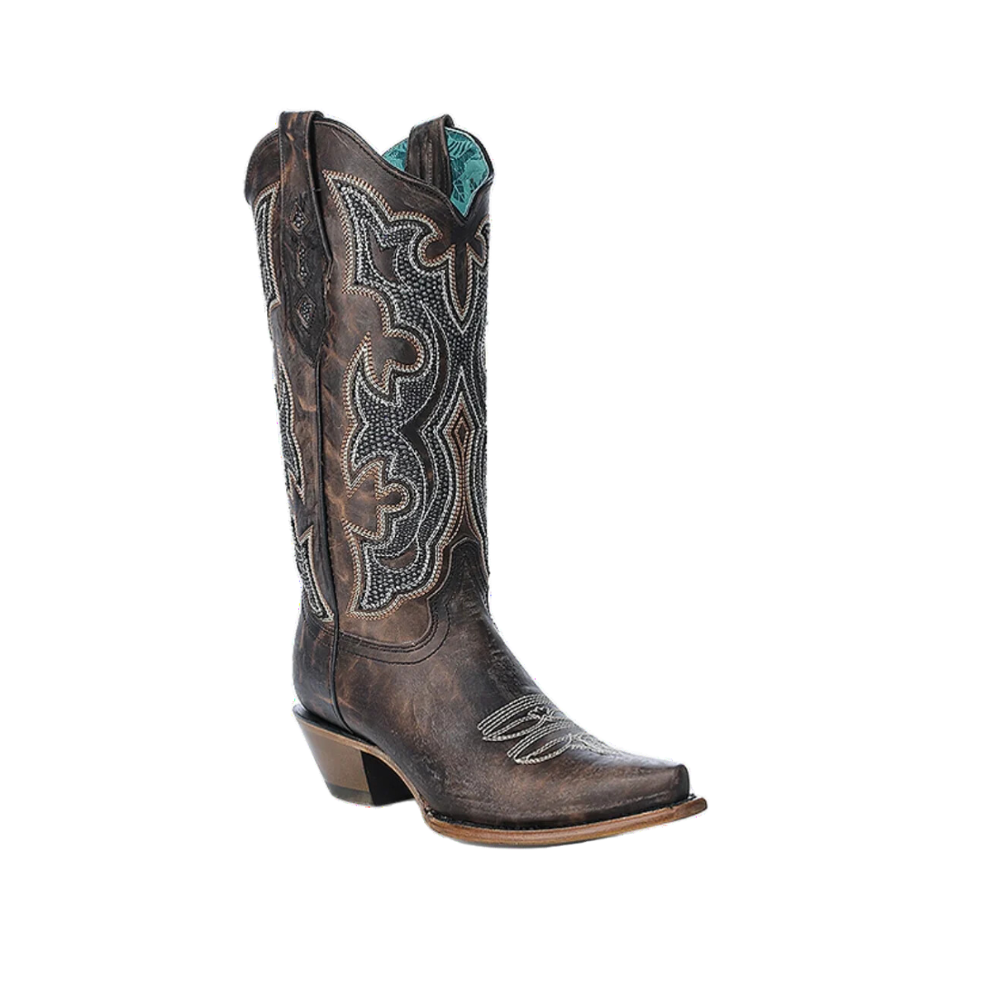 Corral Women's Embroidery Overlay Brown Boots