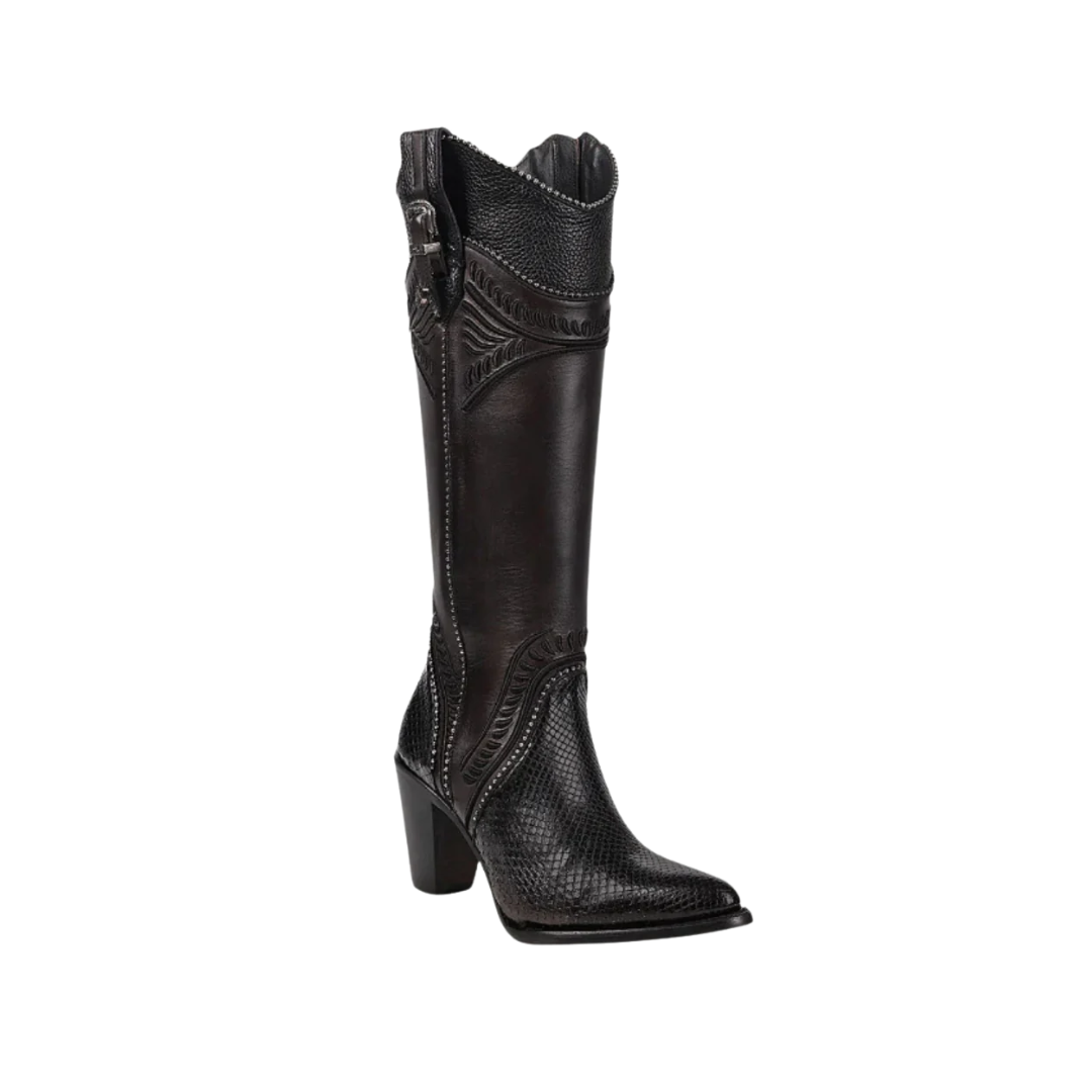 Cuadra Women's Python Studs Zipper Round Black Boots