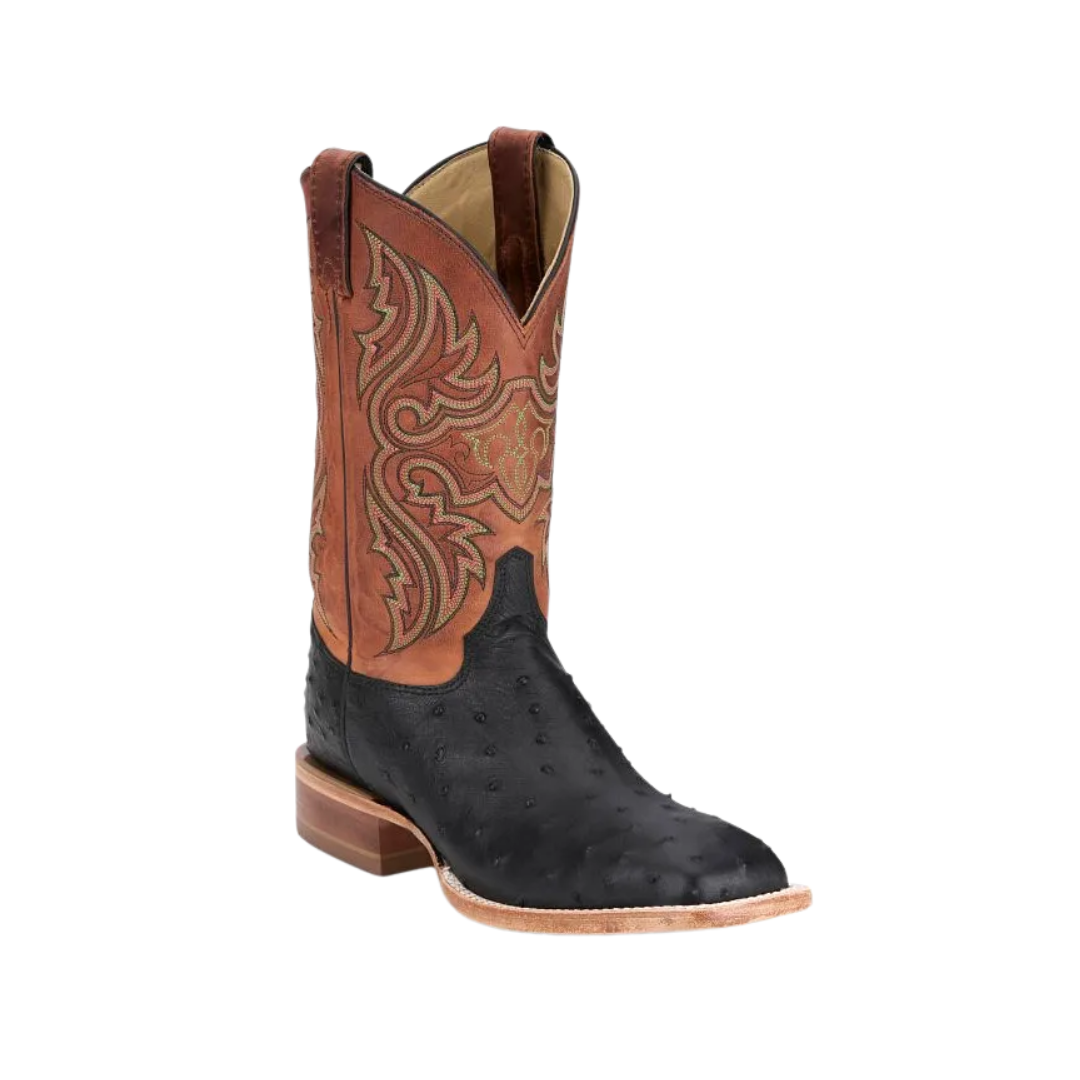 Justin Men's Full Quill Ostrich Shadow Black Boots