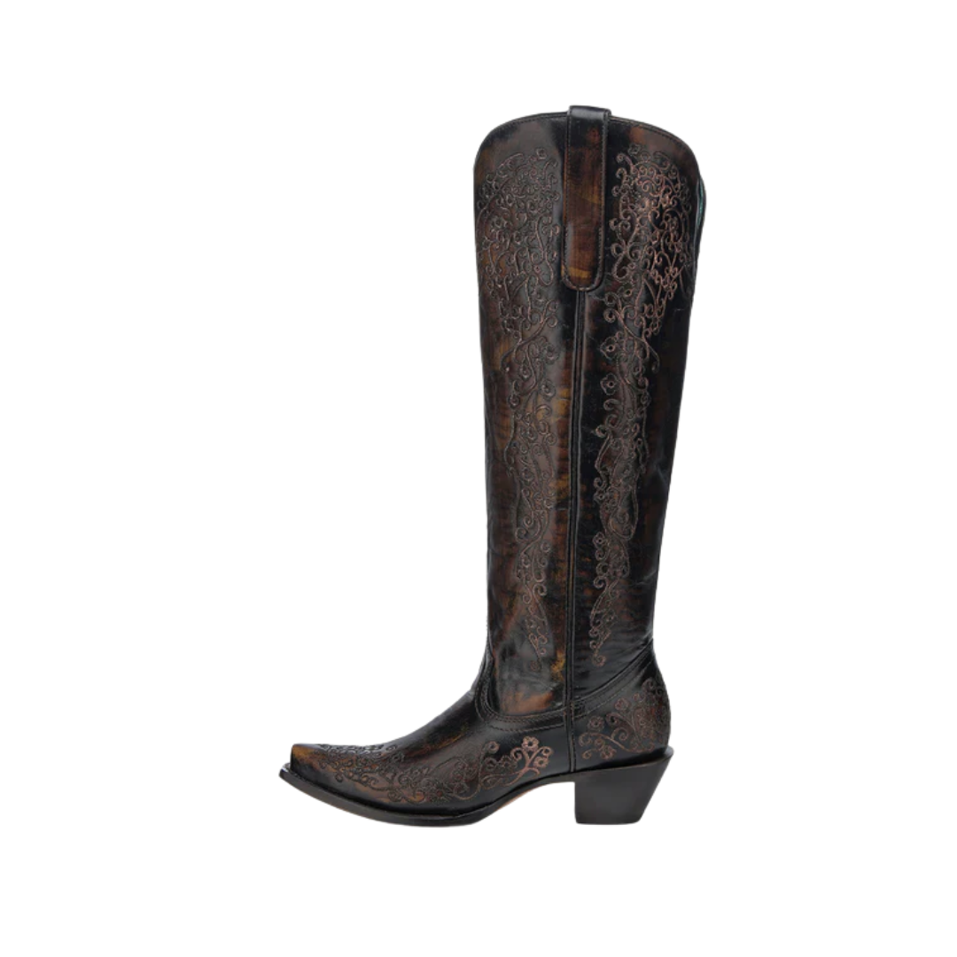 Corral Women's Floral Embroidery Black Honey Boots