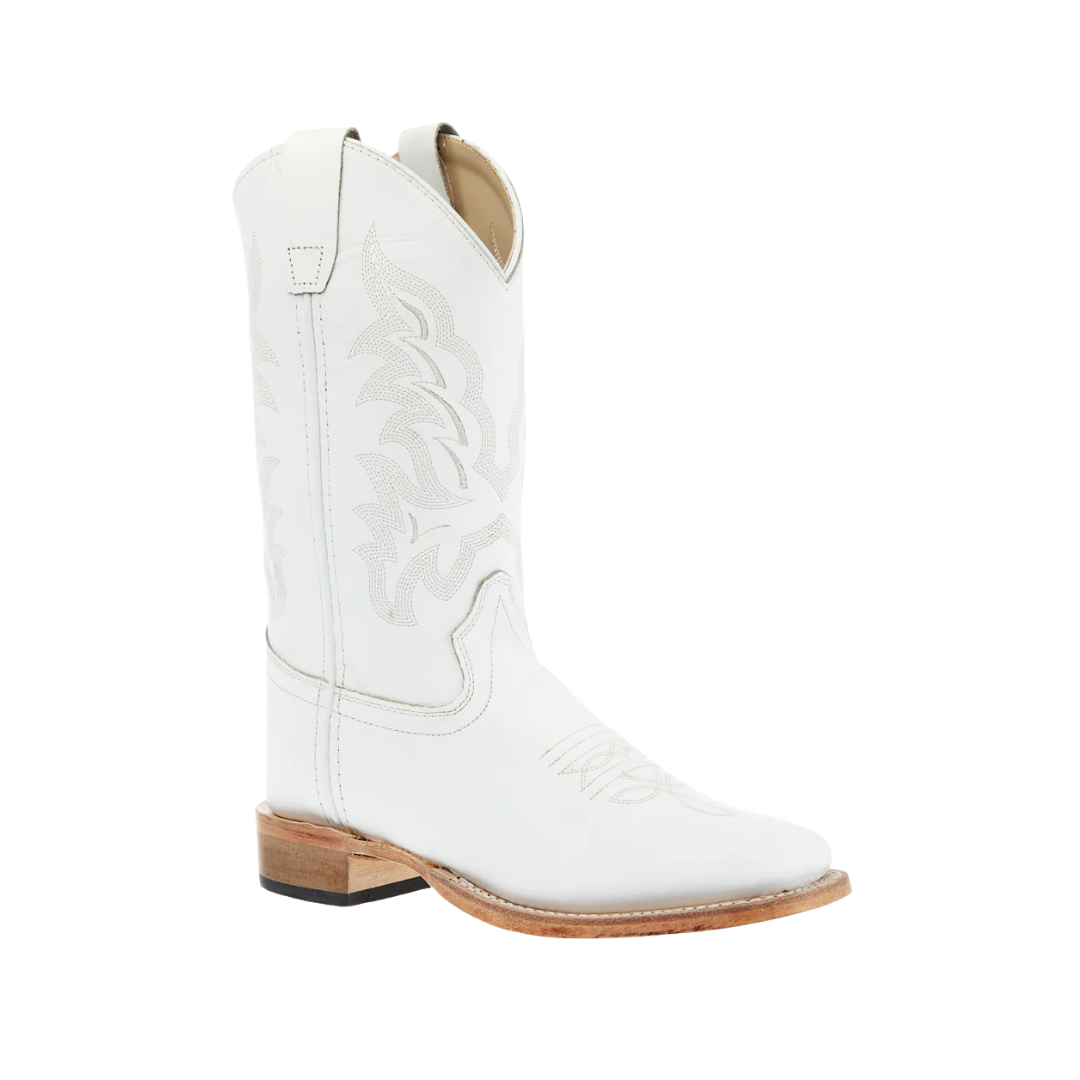 Old West Youth Unisex Square Leather All White Boots