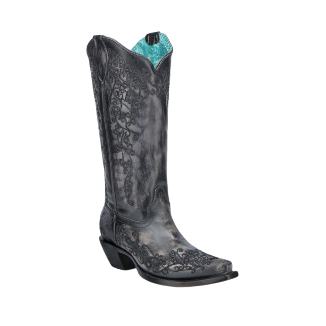 Corral Women's Floral Cowboy Black Boots