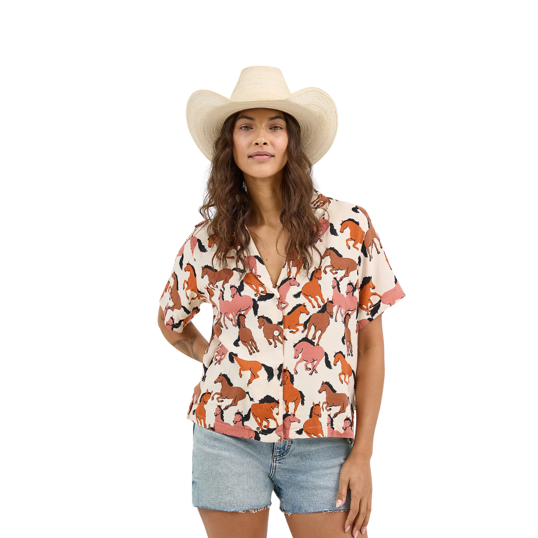Wrangler Women's Retro Cowgirl Camp Orange Horses Shirt
