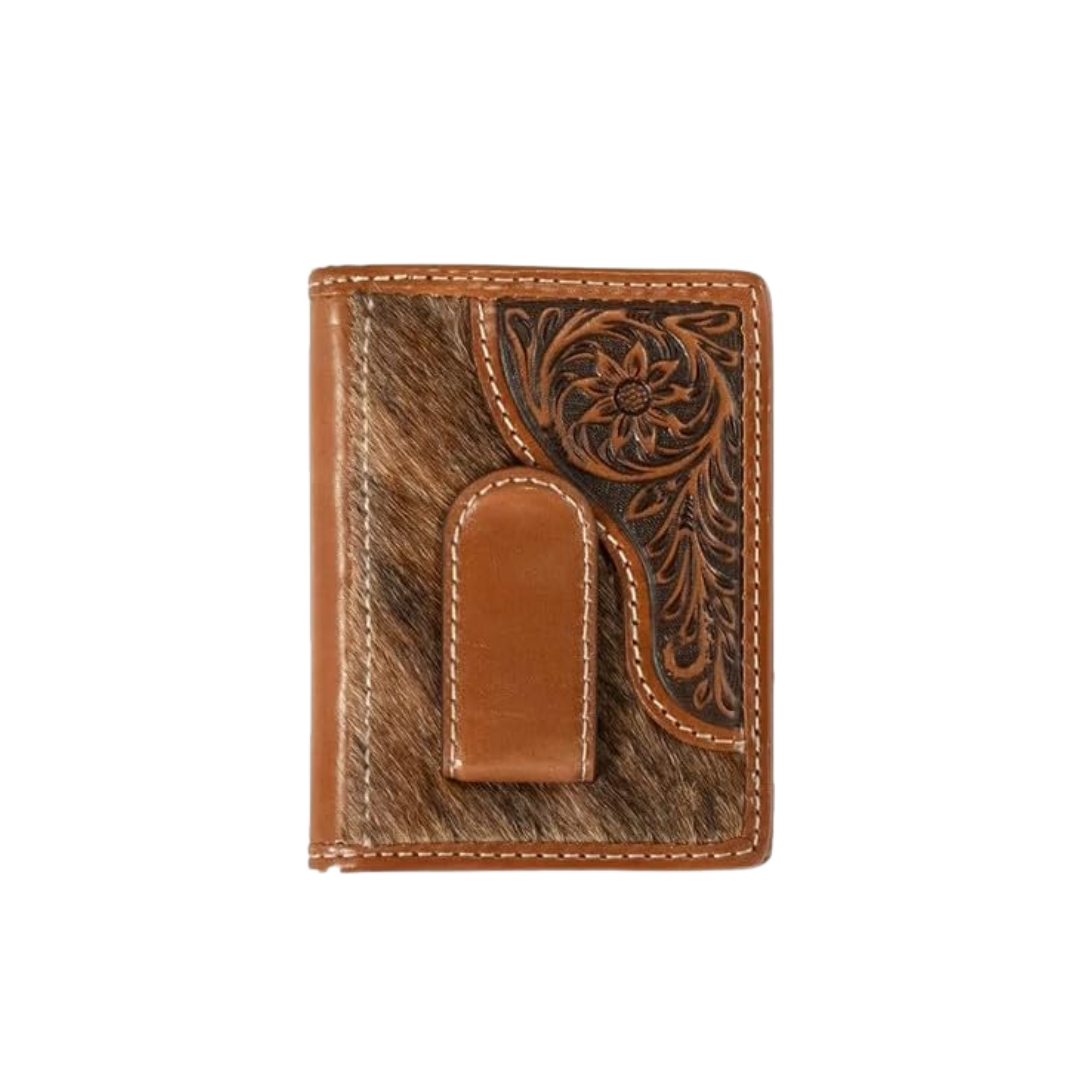 Nocona Men's Bifold Money Clip Calf Hair Brown Wallet