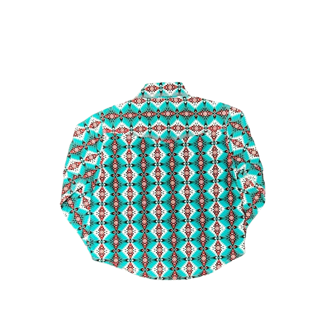 Montana Co Youth Boy's Aztec Print Green Shirt