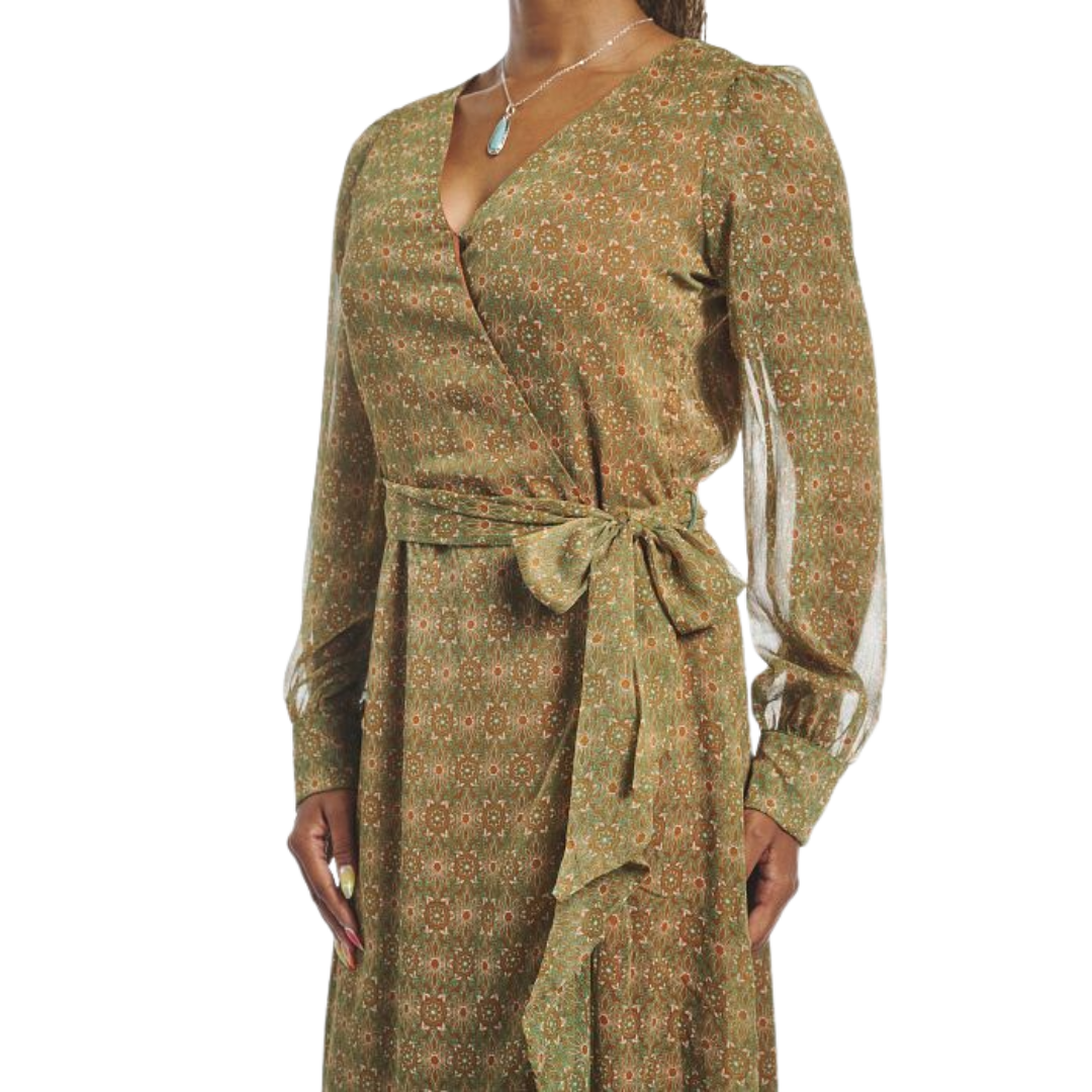 Justin Women's Wrap Maxi Medallion Floral Green Dress