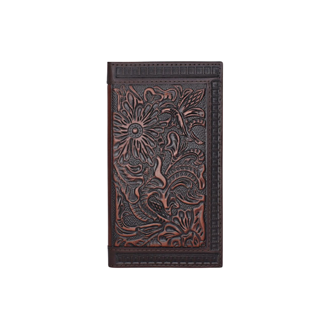Justin Men's Rodeo Tooled Embossed Dark Brown Wallet