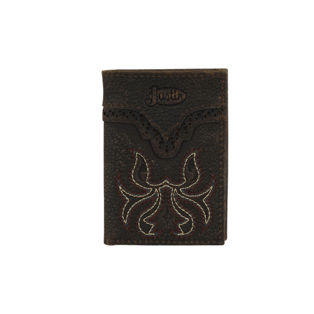 Justin Men's Trifold Boot Stitch Brown Wallet