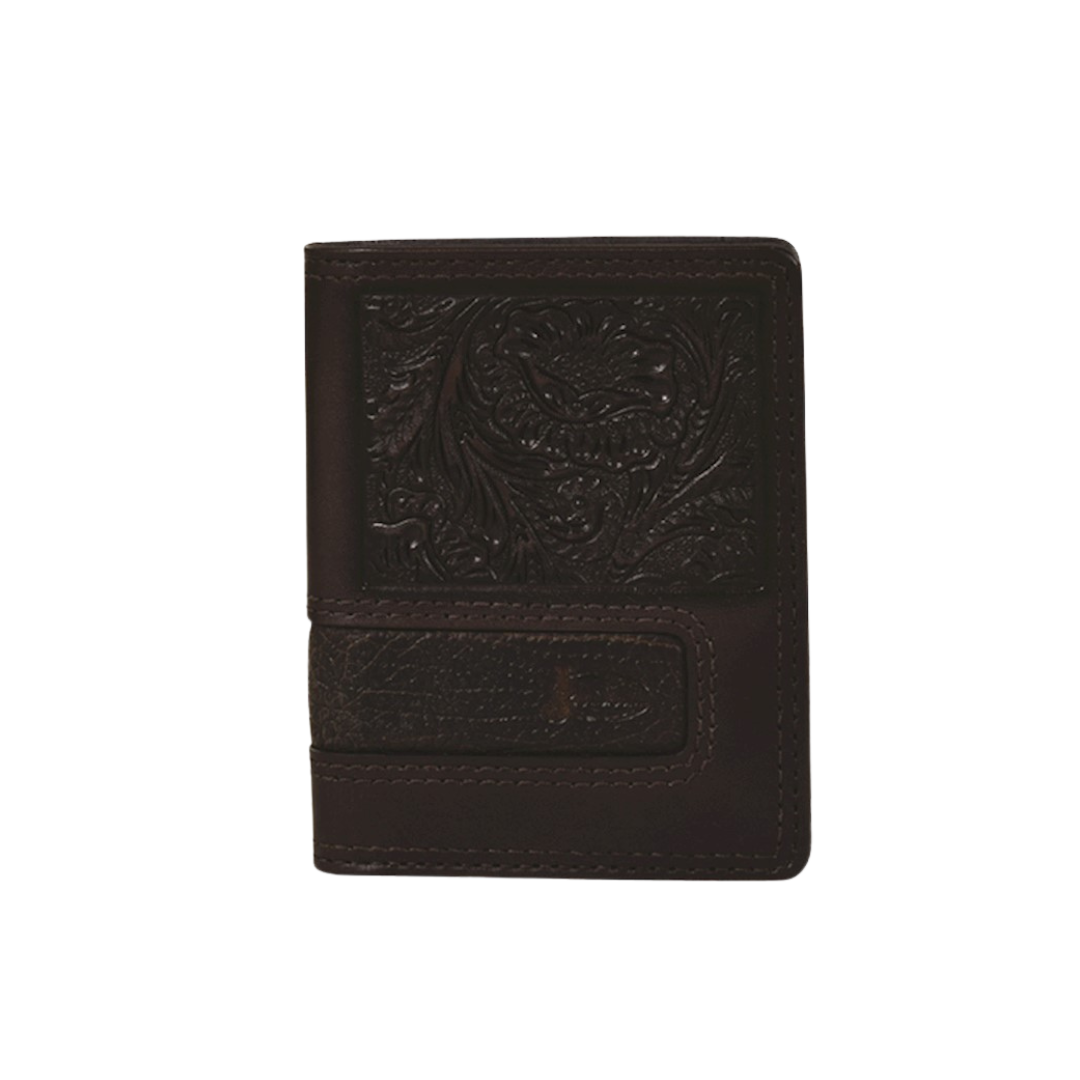 Justin Men's Front Pocket Bifold Tooled Brown Wallet