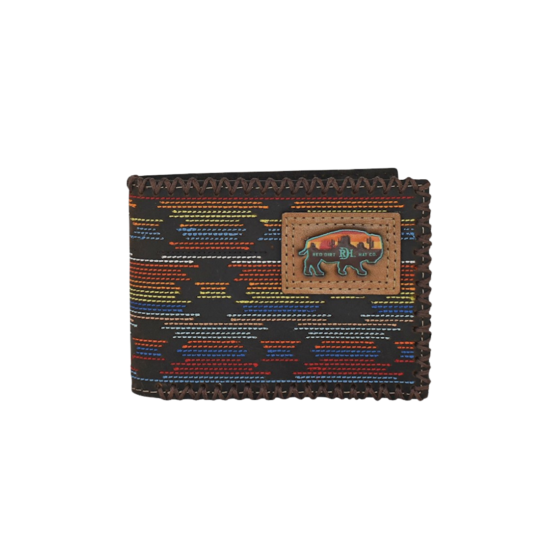 Red Dirt Hat Men's Bifold Stitched Serape Brown Wallet