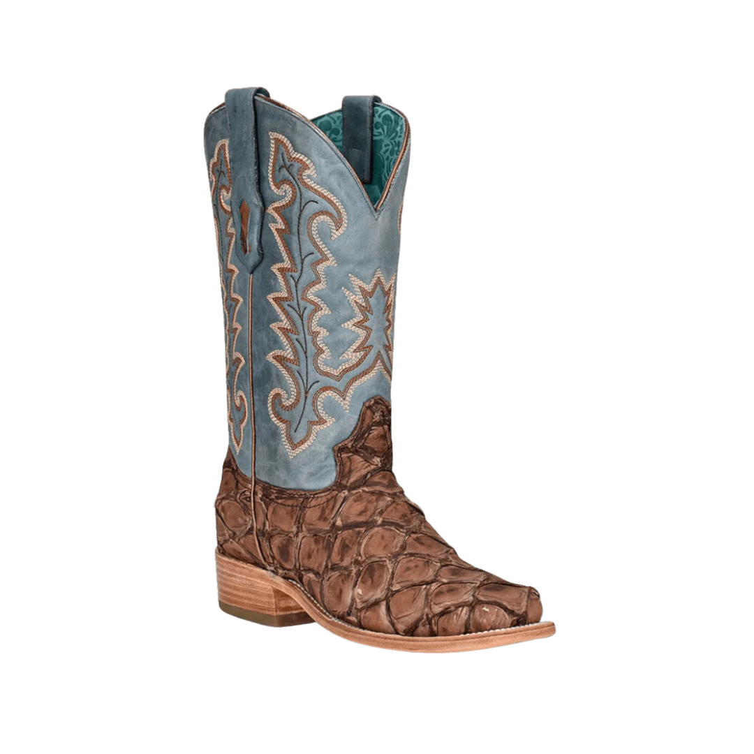 Corral Women's Piracuhu Exotic Embroidered Western Brown Blue Boots