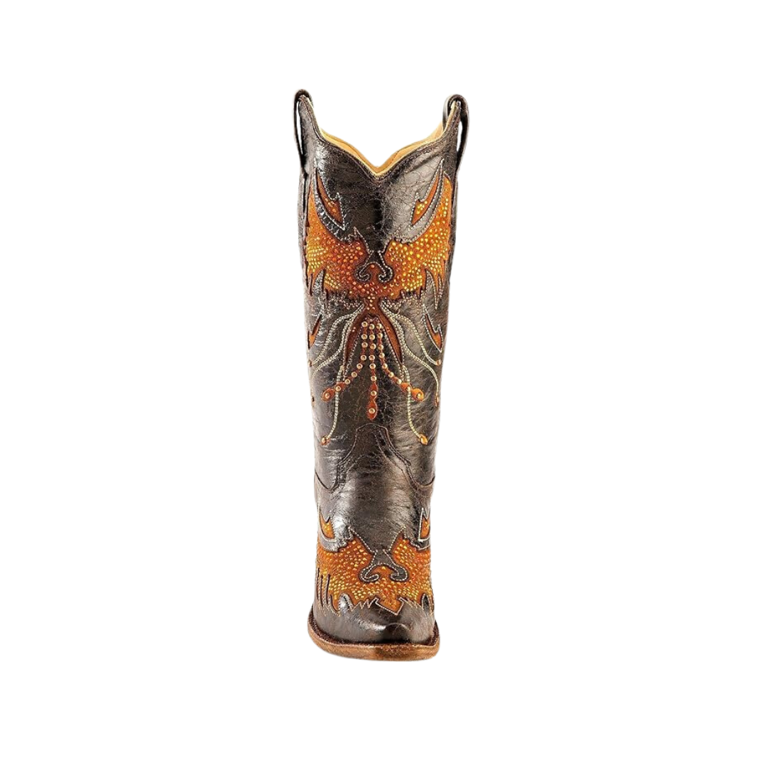 Corral Women's Black Eagle Inlays Leather Orange Boots