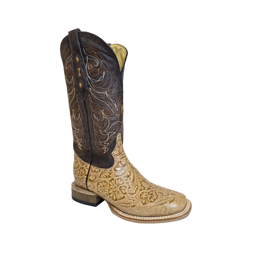 Cowtown Women's Oryx Floral Tooled Tan Boots