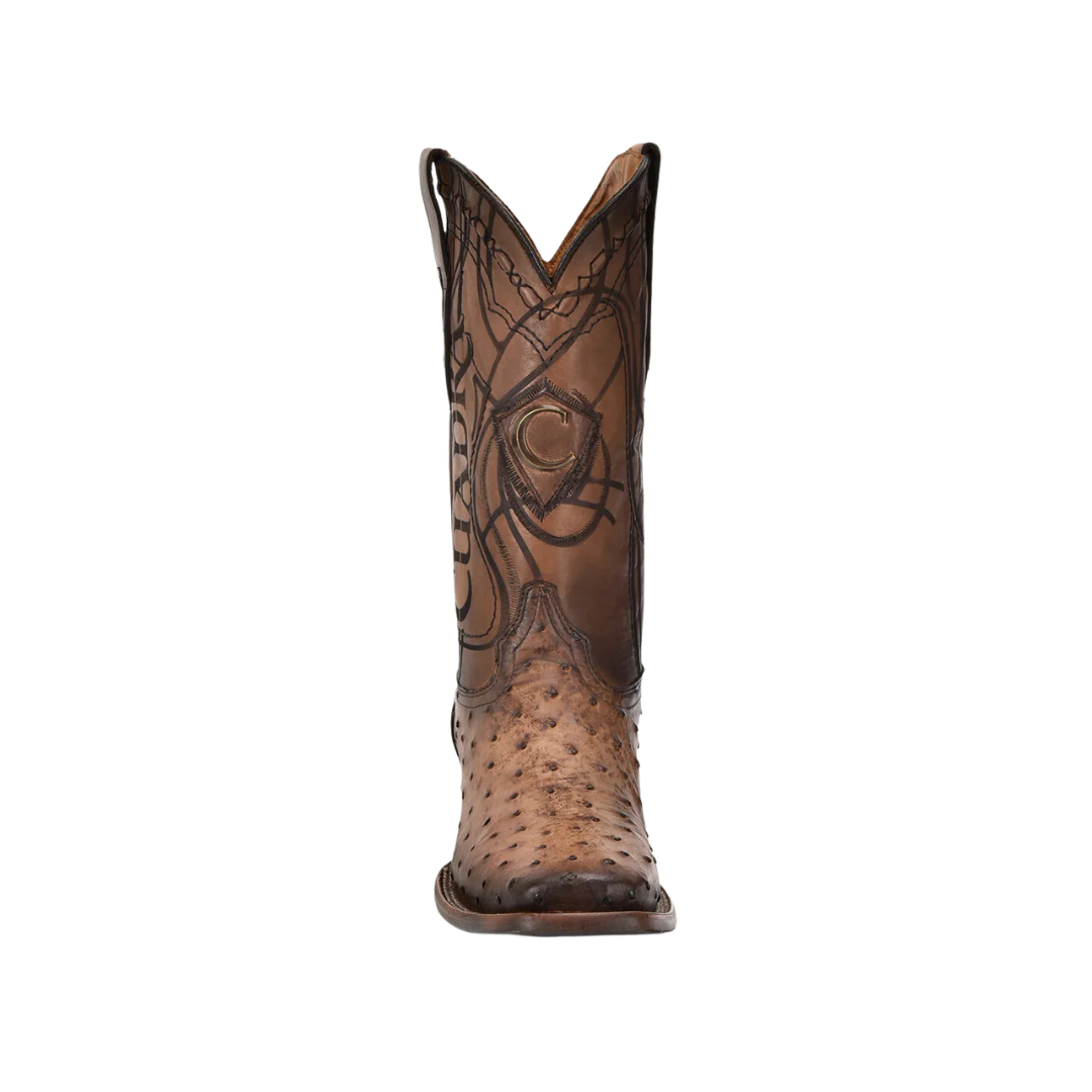 Cuadra Men's Lugano Ostrich Embroidery Laser Brown Boots