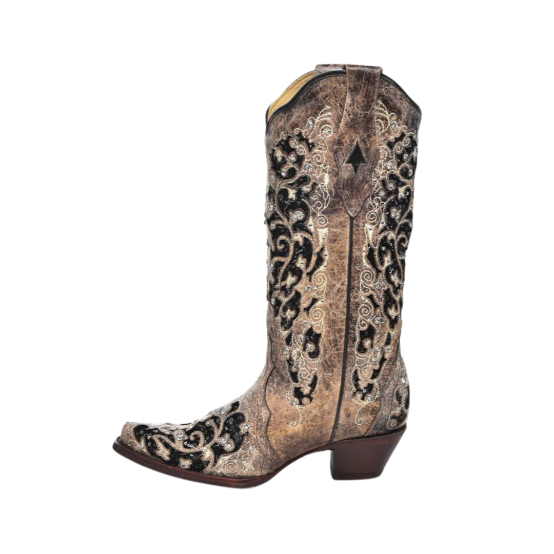 Corral Women's Black Inlaid Leather Brown Boots