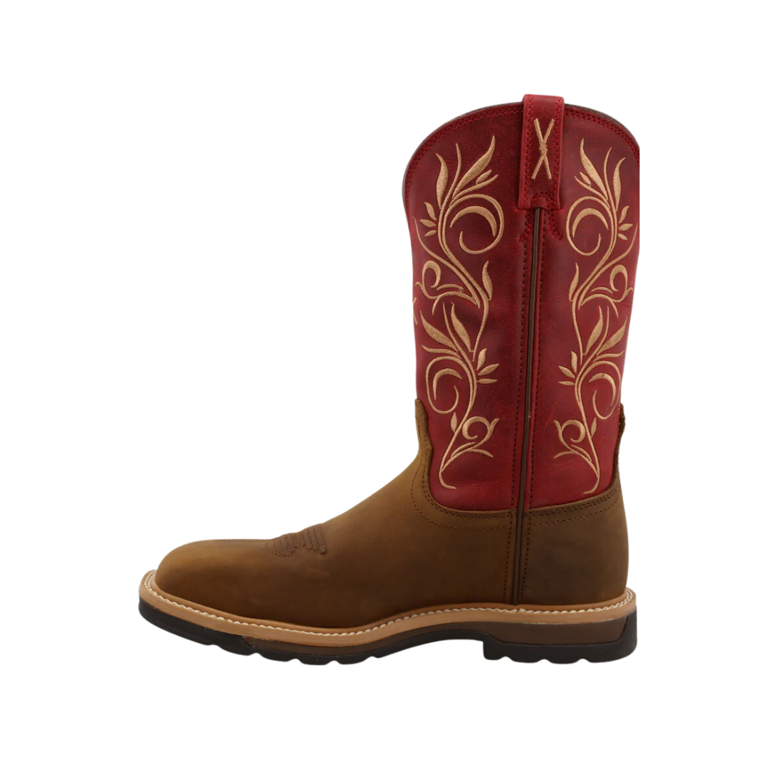 Twisted X Women's 11 Western Work Distressed Latigo & Red Boots