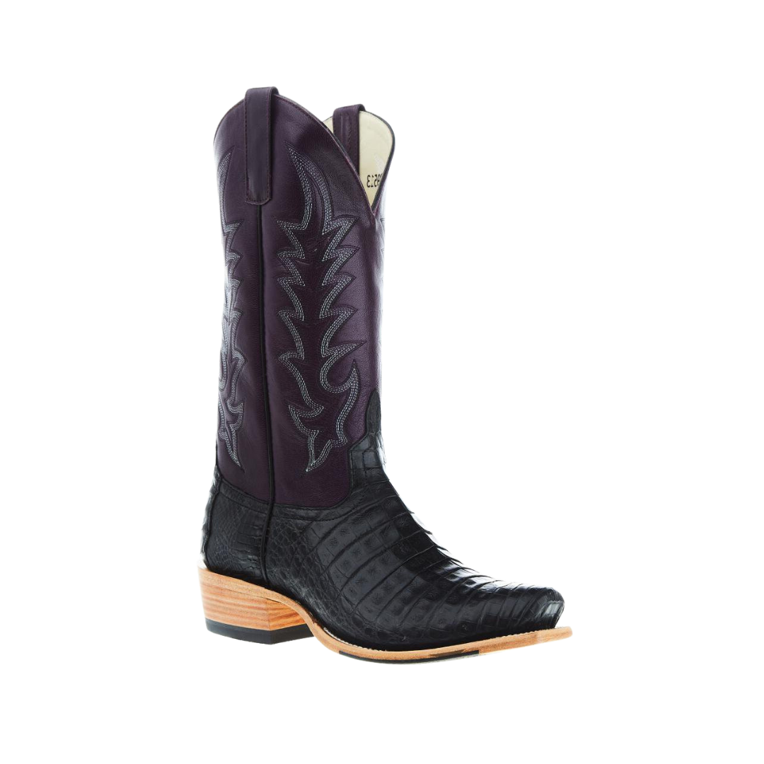 Horse Power Men's Black Caiman Belly Violet Top Boots