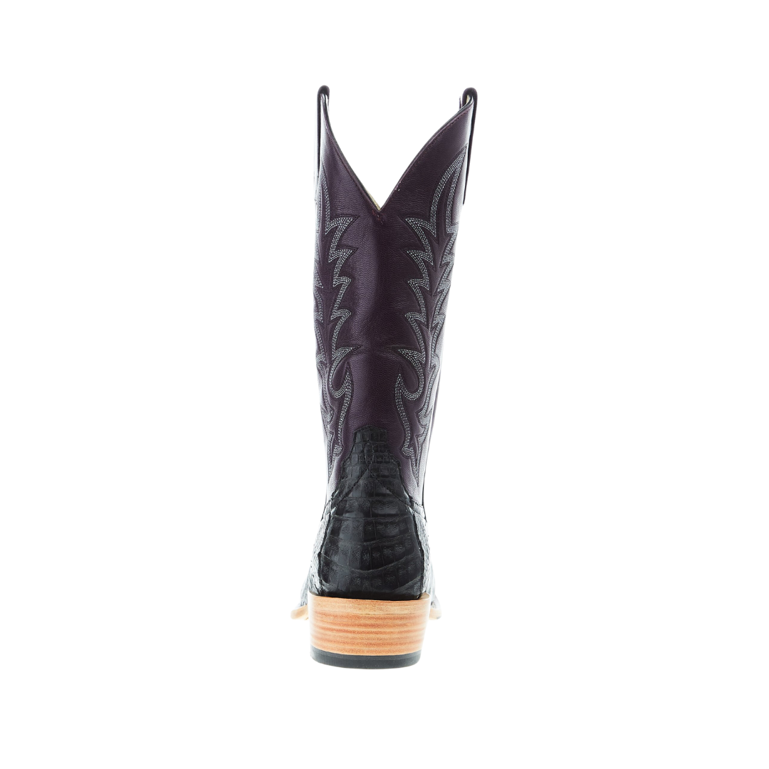 Horse Power Men's Black Caiman Belly Violet Top Boots